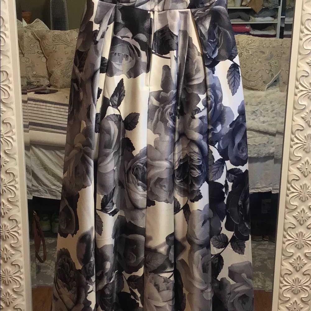 Black/White Floral High-Low Satin Twill Ball Gown - Picture 5 of 8